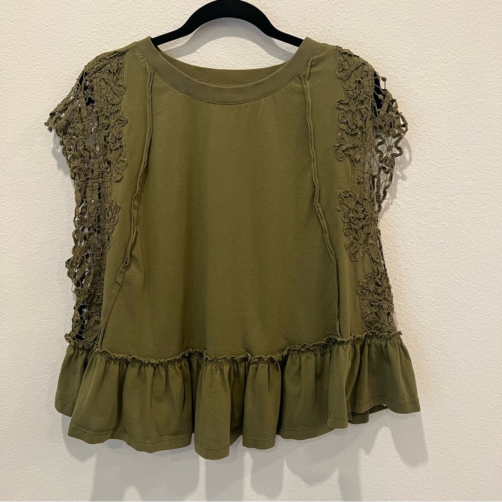 Anthropologie Babydoll Lace Trim Top